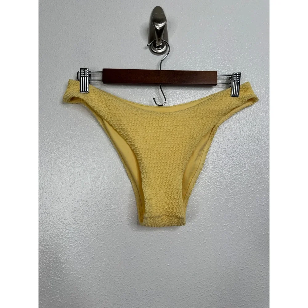 Monday Swimwear Yellow Crinkle Textured High Cut Bikini Bottom Size VV